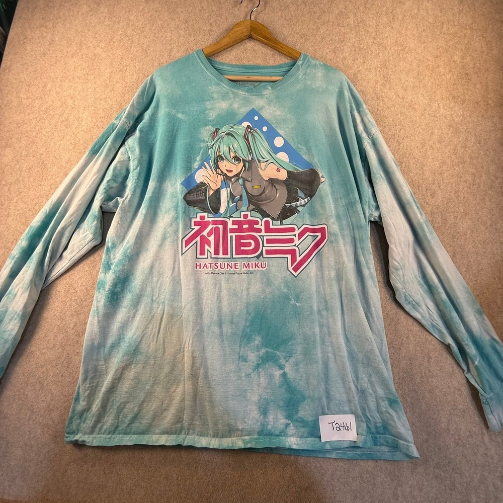 Hatsune Miku Tie Dye Long Sleeve Graphic T-Shirt Blue White XL H3 Sportgear